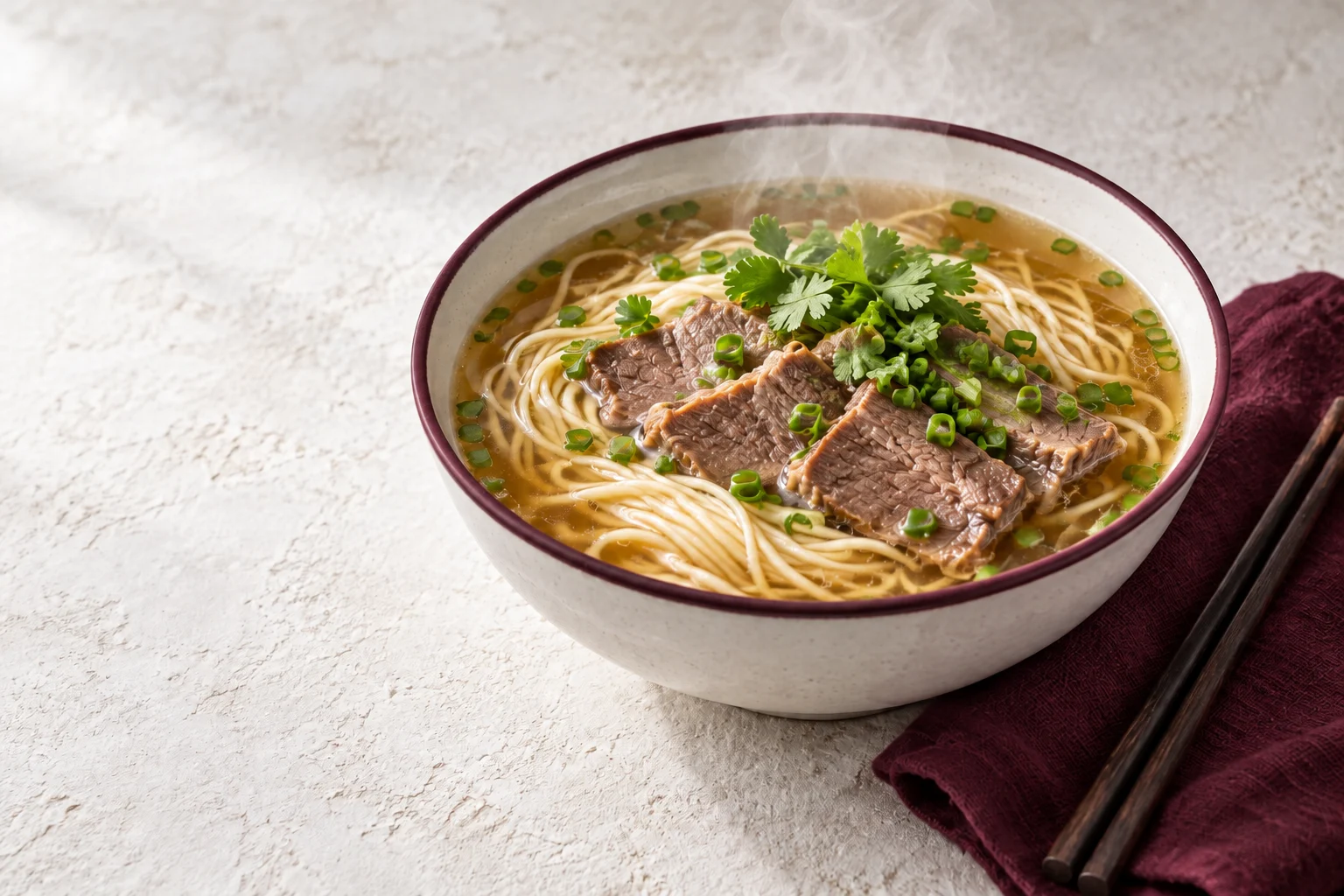 Soupe de nouilles au bœuf et coriandre